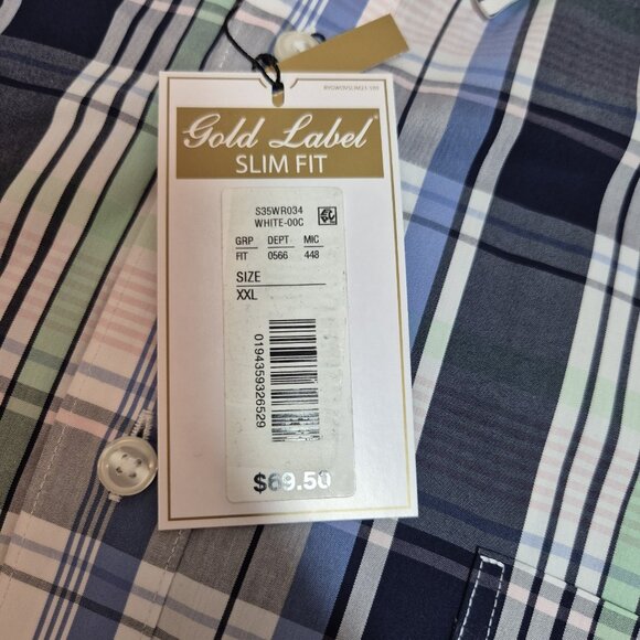 Roundtree & Yorke Gold Label Men's Shirt Size XXL Short S White Blue  Plaid (45) - Picture 6 of 11